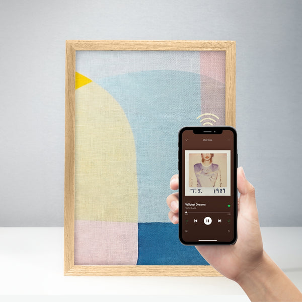 <strong>It fools your guests every time.</strong> Looks like framed art. Then they hear it — and ask “Where’s the speaker?”